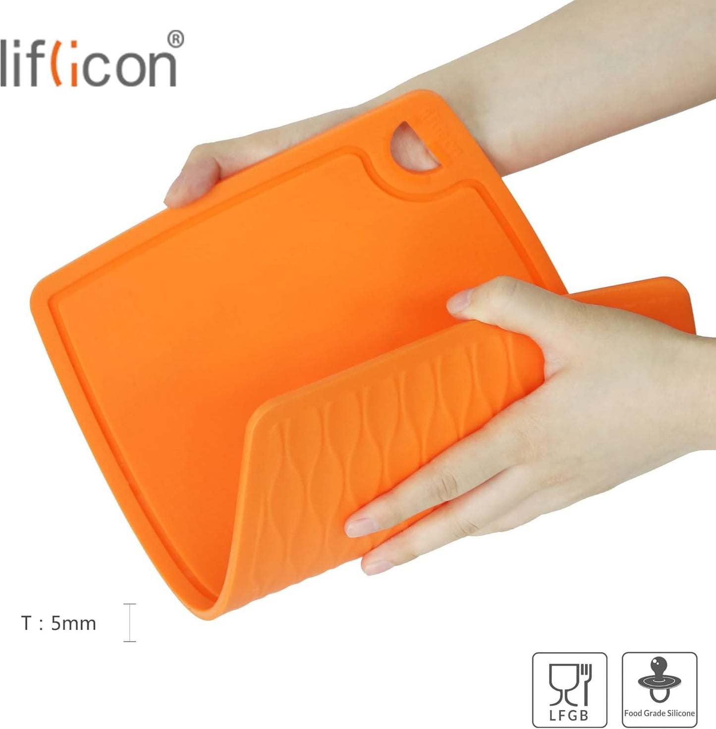 Thick Silicone Cutting Boards for Kitchen Silicone Chopping Boards/Mats Set of 2 Extra Large14.6''x10.43'', Mini 9.1”x7.1” Non-slip Deep Drip Juice Groove, Dishwasher Safe-Orange