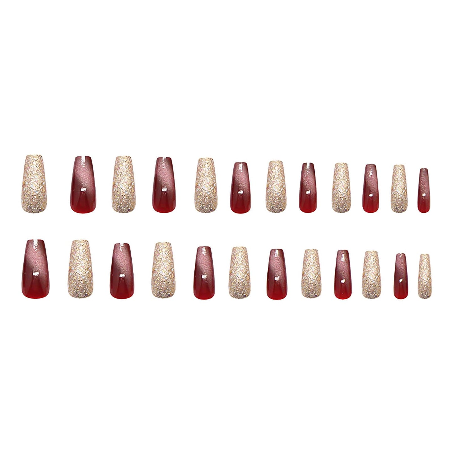 RUOKEXIN Long Coffin Press on Nails Cat Eye Fake Nails Gold Glitter False Nails with Designs Long Nail Press ons Full Cover Glue on Nails Sparkly Artificial Nails Cute Stick on Nails for Women 24Pcs