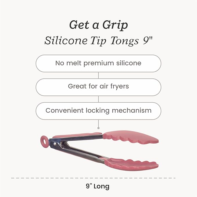 Starpack 'Get a Grip' Silicone Kitchen Tongs for Cooking 9 Inch - BBQ Silicone Tongs for Grill Heat Resistant to 600°F - Stainless Steel Utensils with Non Stick Rubber Tips for Serving Food