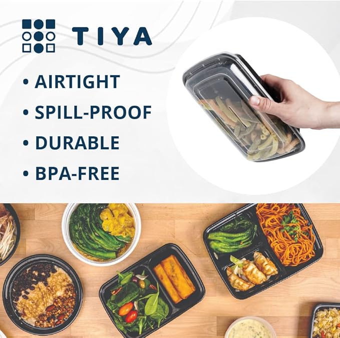 TIYA Food Containers - 38 oz Bulk 150 Pack with Lids - Rectangular Plastic To-Go Containers - Reusable, Microwavable, Dishwasher Safe - Leak-Proof for Meal Prep - BPA-Free