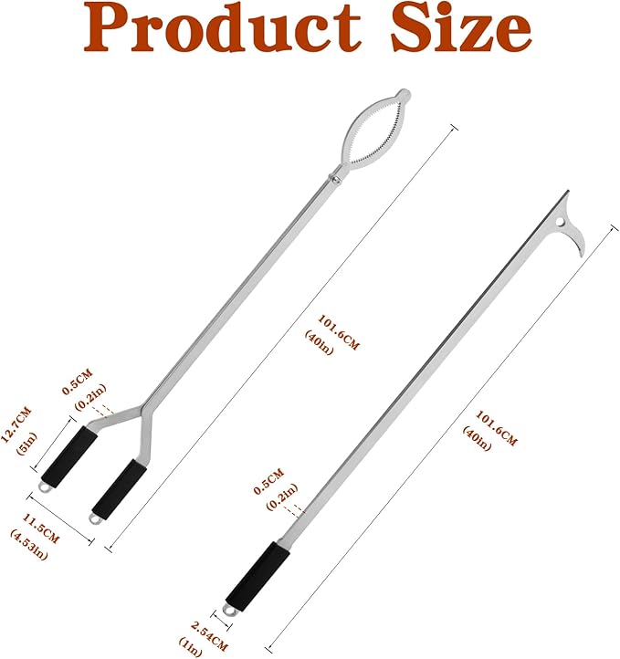 40" Stainless Steel Fire Log Tongs Firewood Grabber and Fire Poker Set,Large Fire Pit Tool Outdoor/Indoor Bonfire Campfire Backyard Deck Camping Log Grabber Safely Moves Firewood