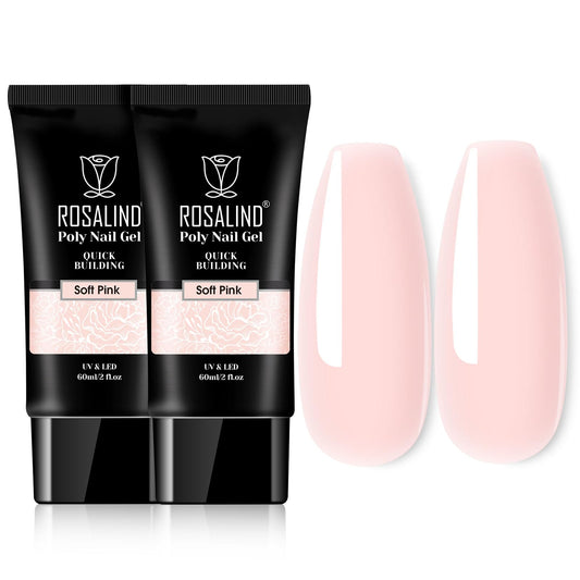 ROSALIND Pink Extension Gel, 2 PCS 2 oz Soft Pink Poly Nail Kit for Art Decoration, Thickening Builder Tube Easy to DIY Use, Needs UV Lamp