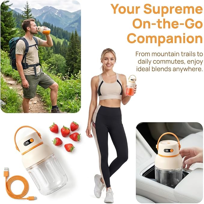Portable Electric Juicer Cup with Zero Cord Hassle, 33oz Large Capacity Personal Blender with 18000RPM High Speed, 12 Blades & Dual Lids, USB-C Rechargeable Wireless Juicer Cup for Gym, Travel (1Pc)