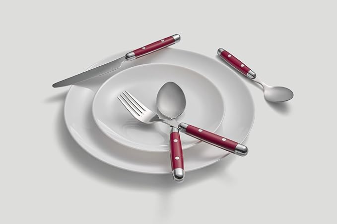 Cambridge Silverware Set, Jubilee Red 16-Piece Flatware Set, Red Thick Handles, Service For 4, Stainless Steel, Dishwasher Safe, Knives Spoons Forks, Home & Kitchen Utensils Set (Red/Silver, 16 Piece)
