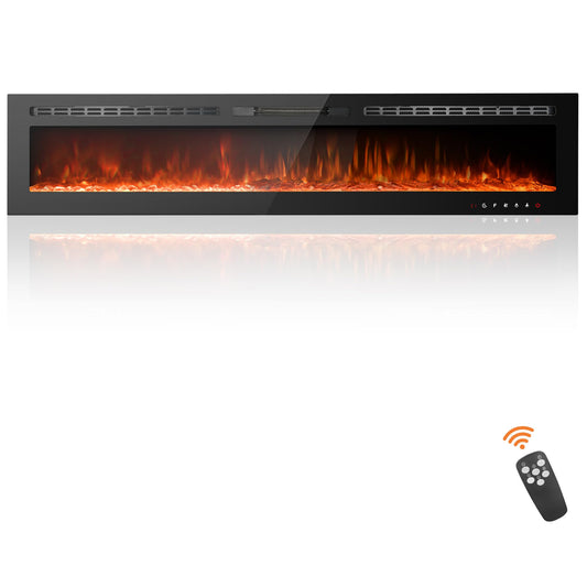 Anpuce 80 inch Ultra-Thin Electric Fireplace Recessed and Wall Mounted with Touch Screen Control Panel/Remote Control- Timer,Realistic 5 Flame - Log & Crystal Hearth Options