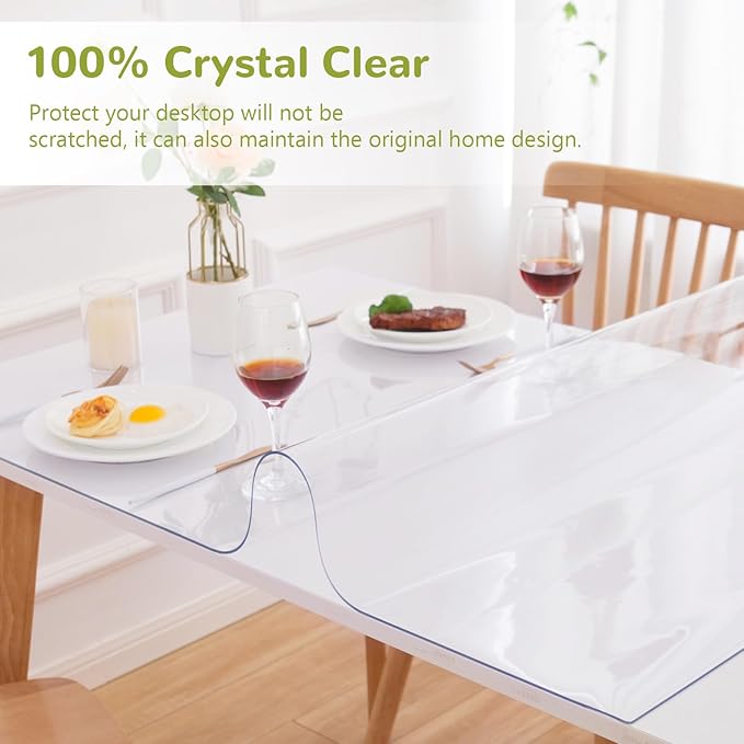 20 x 48 Inch Clear Table Cover Protector, Clear Table Protector for Dining Room Table, 1.5mm Plastic Table Cover, Waterproof Table Pad for Kitchen, Office