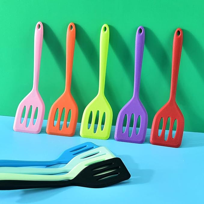 2Pack Small Silicone Turner High Heat Resistant Slotted Spatula for Fish, Eggs, Pancakes and More (8.2 IN, Pink)