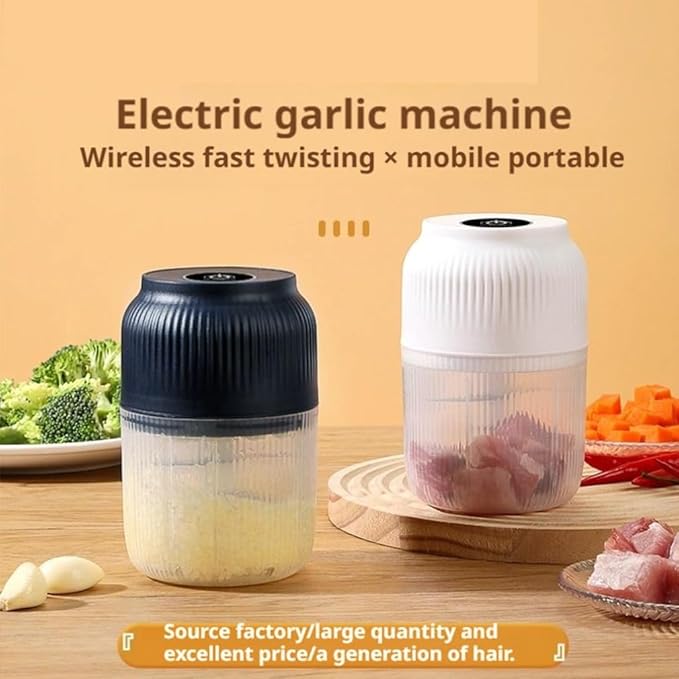 Electric Garlic Chopper,Mini Portable Veggie Cutter,Upgrade Electric Mini Garlic Chopper Set,Vegetable Chopper and Spiralizer with Container and Lid,USB Rechargeable (Blue+White)