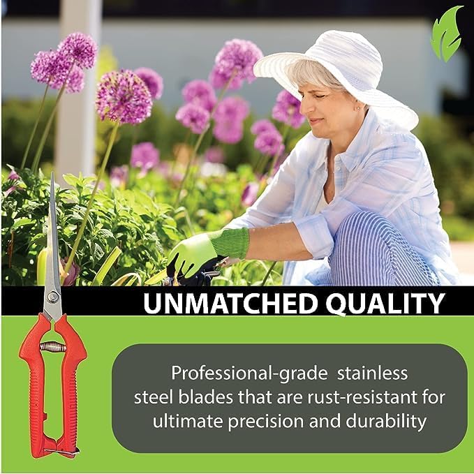 Garden Guru Extra Long Stainless Steel Pruner Pruning Shears Clippers Snips Sharp Bonsai Cutter Trimming Scissors Straight Blade Garden Scissors Tool Great for Roses Flowers Herbs Fruits (4 Pack)