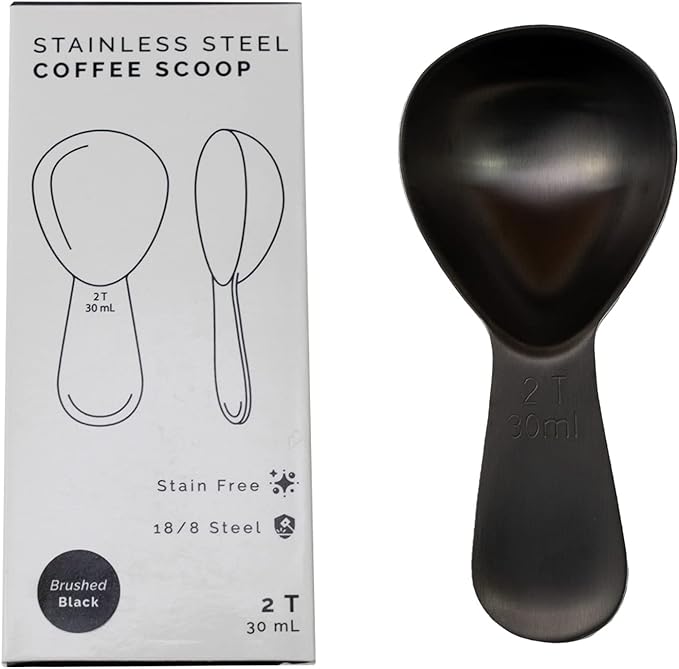 Coffee Scoop 2 Tbsp – Brushed Black, Stainless Steel – Precise Measuring Spoon for Coffee, Tea & More – Ergonomically Balanced Handle – Fits Inside Airscape® Canisters