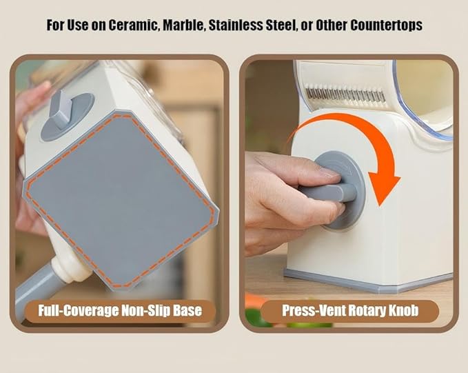 Rotary Cheese Grater with Hand Crank, Multi-Purpose Shredder Slicer with 3 Interchangeable Stainless Steel Blades for Shredding, Slicing, and Grating Cheese, Vegetables, and Fruit (Green)