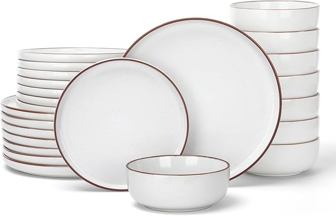 Famiware Mercury 24 Pieces Dinnerware Sets, Plates and Bowls Sets for 8, Microwave and Dishwasher Safe Dish Set, White