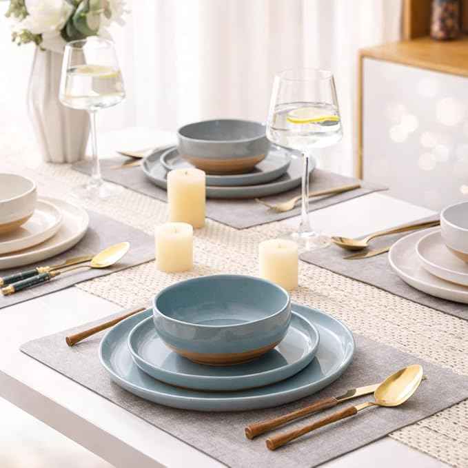 AmorArc Ceramic Dinnerware Sets for 4, 12 Pieces Handpainted Plates and Bowls Set with Rustic Terracotta Underside, Scratch Resistant Stoneware Dishes Set, Dishwasher & Microwave Safe, Multi-Color