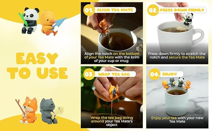 Tea Mates - 1pc Cute Fishing Dog - Tea Bag Holder and String Rest - Tea Accessory for Cup and Mug - Unique Funny Novelty Toy Gift Idea - Animal Figurine Drink Marker