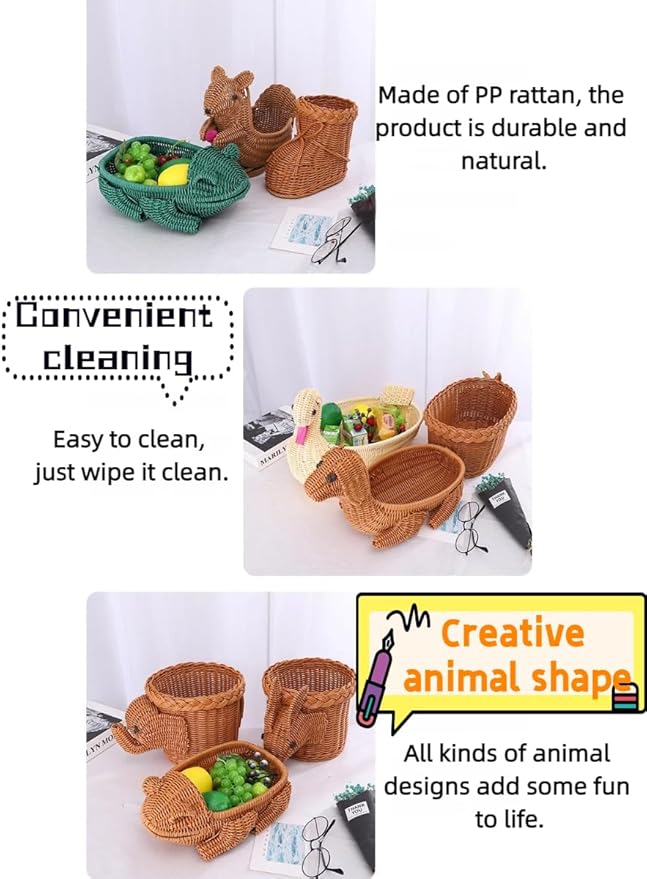 hand-woven round rattan basket storage basket storage box ornaments decorative basket multifunctional picnic food bread basket fruit gift basket key basket. (elephant)