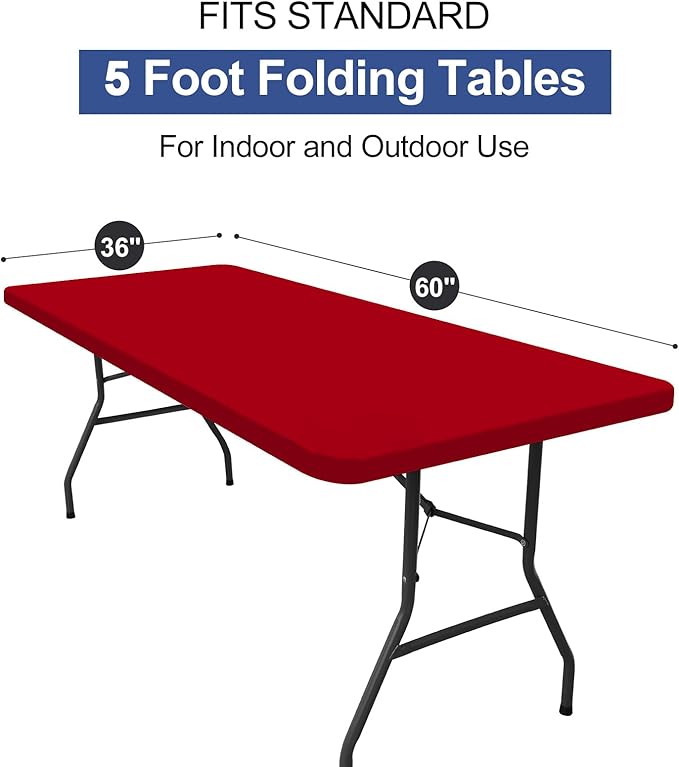 homing Rectangle Table Cloth Cover, Waterproof Polyester Elastic Fitted Tablecloth, Fits for 5 Foot Folding Tables, Washable Table Protector for Christmas, Holiday, Party (Red, 36" x 60")