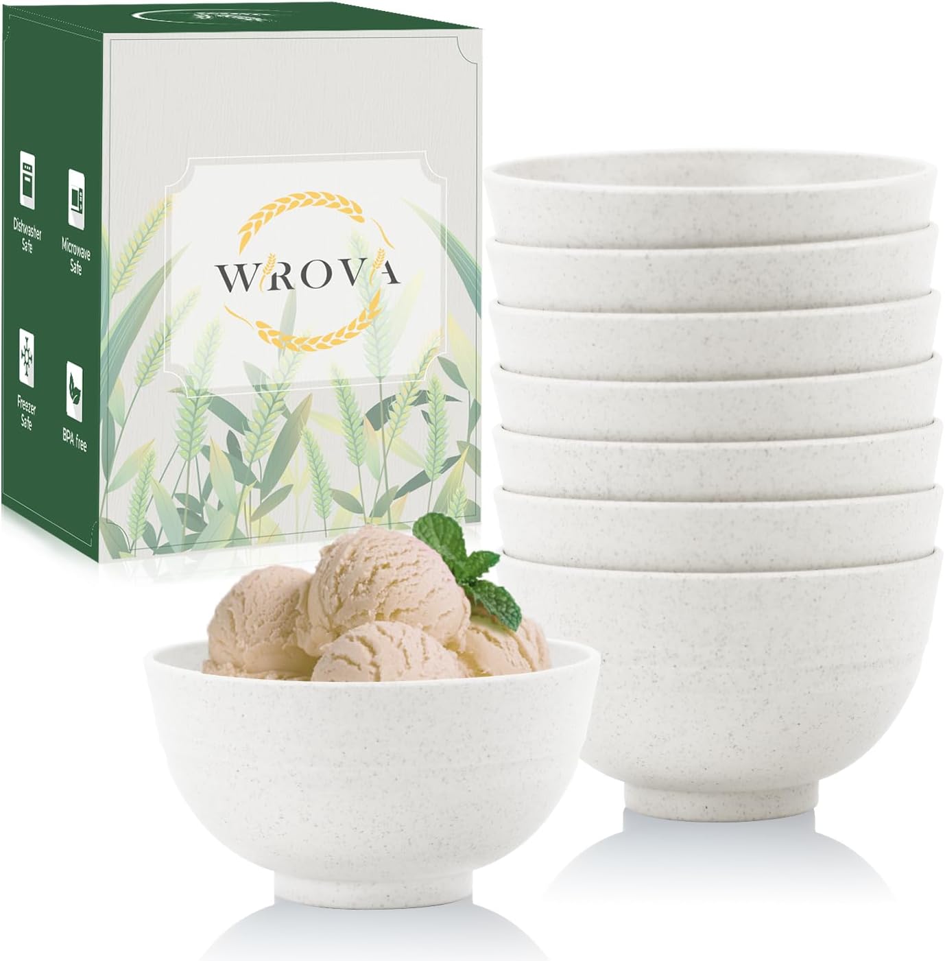 Wheat Straw Snack Bowls 10oz Set of 8 - Unbreakable Dessert Bowl for Kids - Small White Bowls for Ice Cream,Snack and Fruits - Microwave & Dishwasher Safe Mini Appetizer Bowl Sets - White