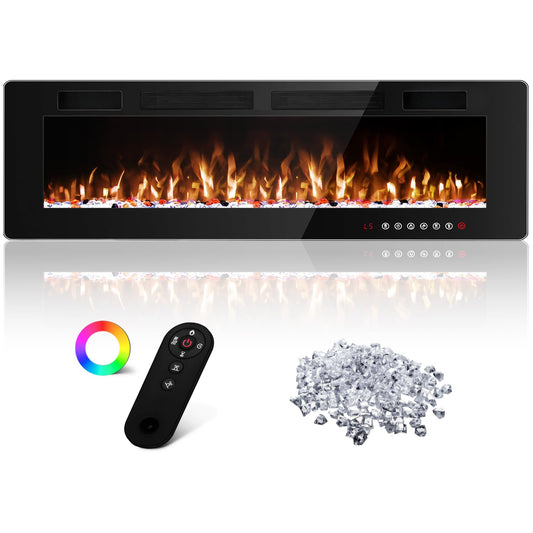 Tornivk 72 Inch Electric Fireplace Inserts Ultra-Thin Freestanding 750/1500W Electric Fireplace Heater Wall Mounted or Recessed Fireplace Electric with Adjustable Multicolor Flame,Timer
