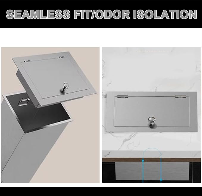 304 Stainless Steel Bin Cover, Countertop Trash can Lid, with a Central Pivot, the Lid can be Lifted, for Kitchen Cabinet, Bar & Bathroom(Silver)