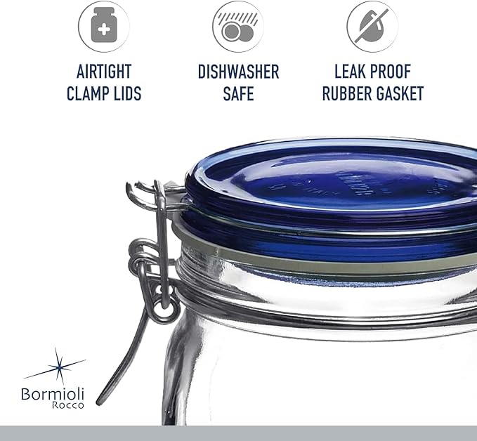 Bormioli Rocco Fido Square Jaw with Blue Lid, 25-1/4-Ounce, 149520M04121197