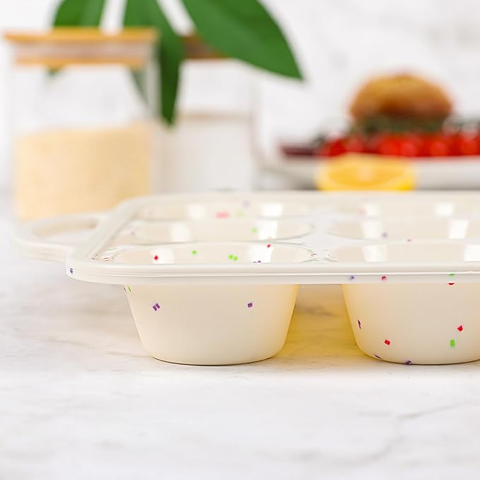 Vinino 2Pack Silicone Muffin Pan for Baking with Metal Reinforced Frame, Regular 12 Cup and Jumbo 6 Cup Nonstick Cupcake Pan Set, BPA Free Silicone Muffin Tray Molds for Oven Dishwasher Safe