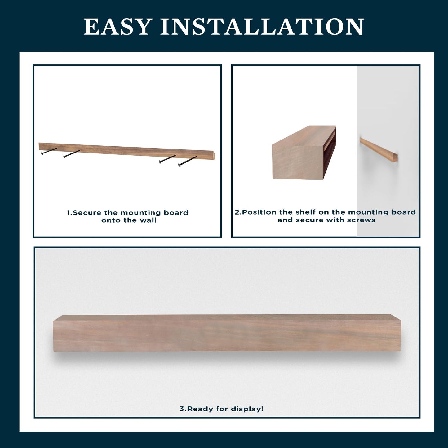 MANTELSDIRECT 48 Inch Floating Fireplace Mantel Wood Shelf in White Wash - Austin from Mantels Direct | Wooden Rustic Wall Shelf Perfect for Décor and Electric Fireplaces