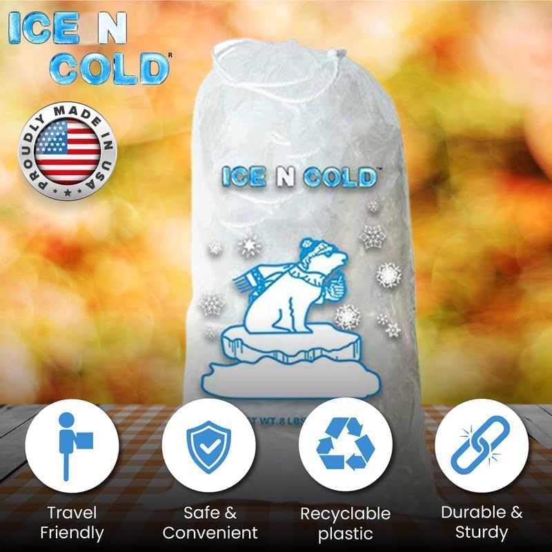 Ice Bags with Drawstring Closure | 20lb, 200ct/cs | 50 mic Thickness | Portable Storage and Freezer Keeper