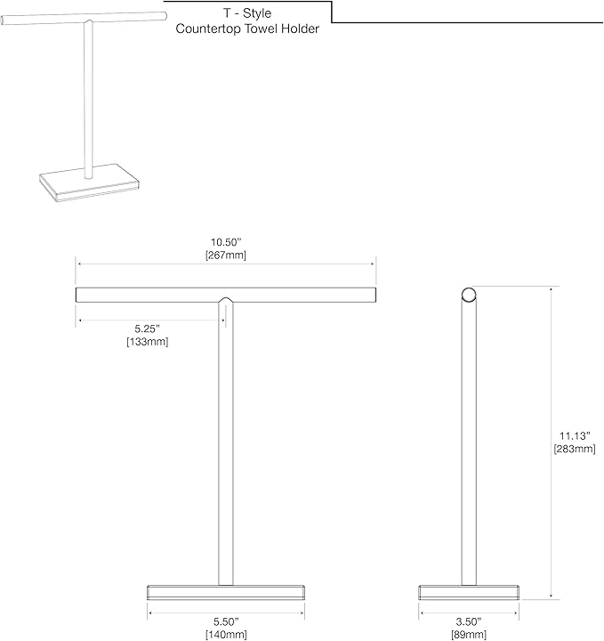 Gatco 1444PN, Modern Rectangle Base Freestanding Countertop Towel Holder, Polished Nickel / 10.50" W x 11.13" H T-Shape Style Countertop Hand Towel Holder for Bathroom, Kitchen/Fingertip Towel Rack