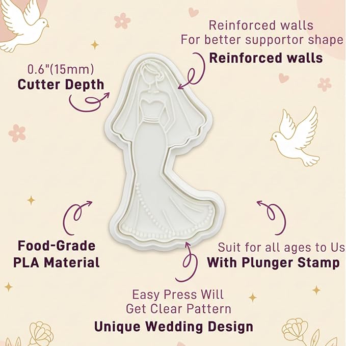 Wedding Cookie Cutters Cutter Tuxedo Shape 3.5" with Plunger Stamps Baking Dough Tools Cake Shapes PLA Accessories for Birdesmaid Decorative Party Kitchen Supplies