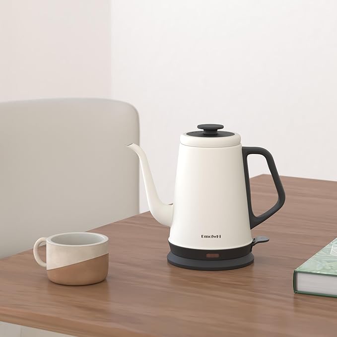 DmofwHi Gooseneck Electric Kettle(1.0L),1000W Electric Tea Kettle of 304 Stainless Steel,Auto Shut off,Coffee Kettle for Pour Over and Tea -White
