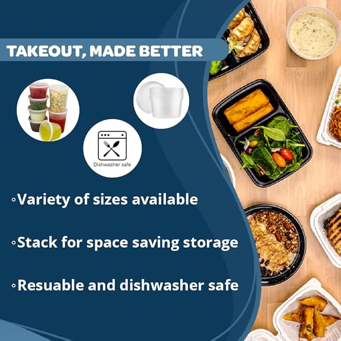 TIYA Food Containers - 8oz Bulk 240 Pack with Lids - Food Storage to-Go Containers - Reusable Microwavable Dishwasher Safe Cups - Airtight Leak Proof for Soups & Meal Prep