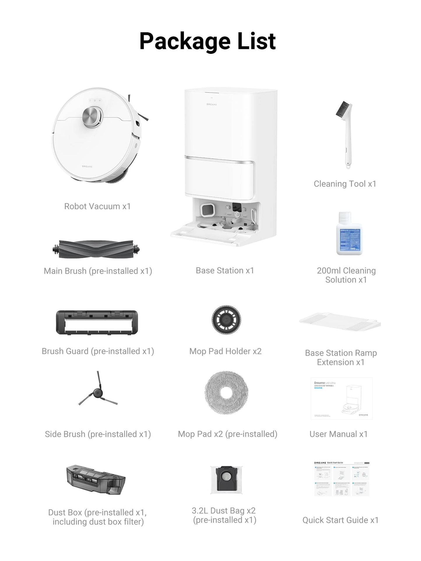 DREAME L40 Ultra Robot Vacuum with Removable & Liftable Mop, Extendable & Liftable SideBrush, 11,000Pa Suction, 149℉ Mop & Washboard Self Cleaning, Auto-Empty, Auto Refill, Voice Control