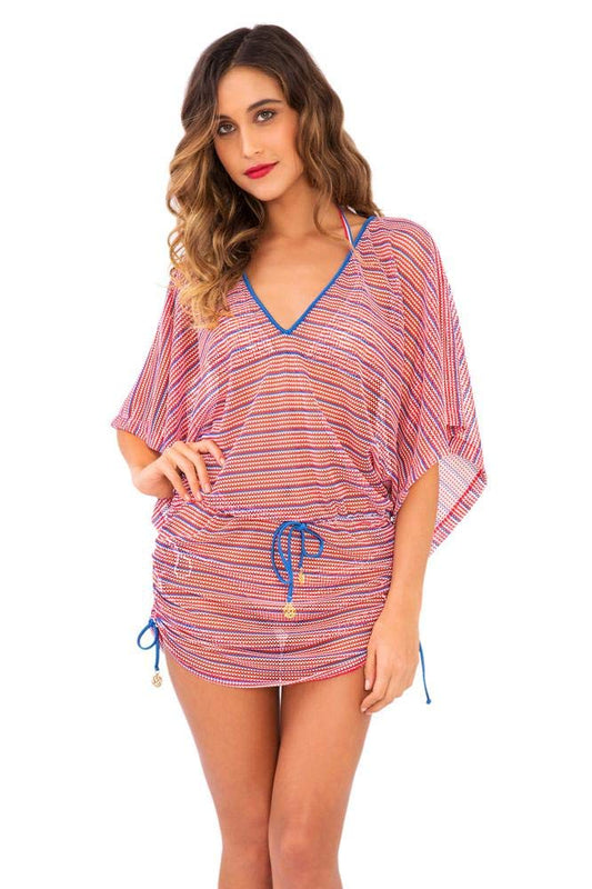 Luli Fama Women's American Dream Cabana V-Neck Dress Cover up, Multi, Medium