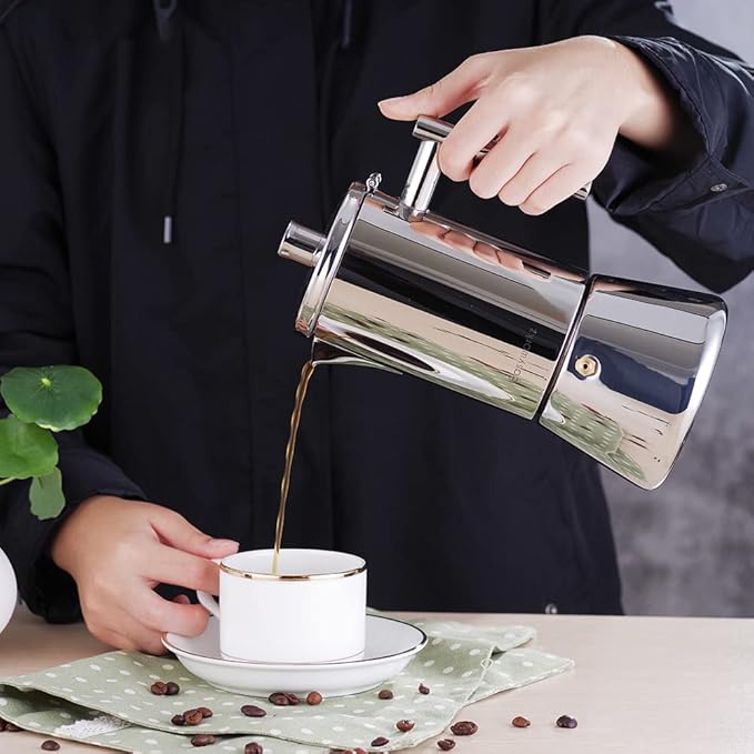 Easyworkz Diego Stovetop Espresso Maker Stainless Steel Italian Coffee Machine Maker 12Cup 17.5 oz Induction Moka Pot