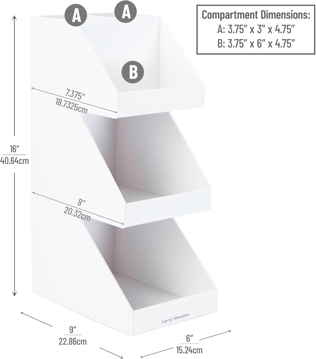 Mind Reader Coffee Tea Utensil and Condiment Station, Countertop Organizer, Coffee Bar, Kitchen, 6" L x 9" W x 16" H, White (Pack of 2)