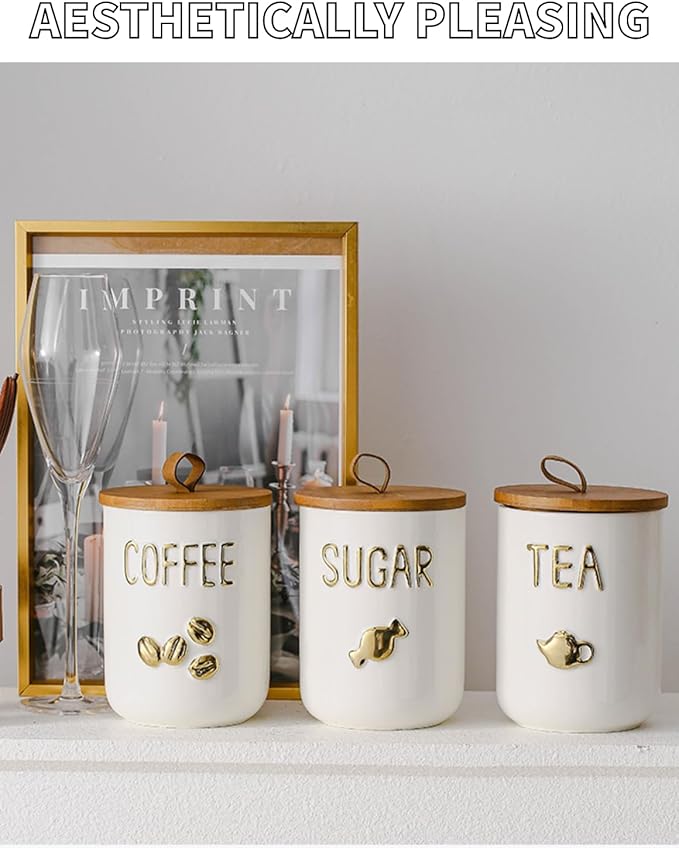 Ceramics Food Storage Jar Canister with Airtight Seal Lid, Simple Style Canisters Sets for Kitchen Counter, White Food Storage Jar for Coffee Sugar Tea (27.05oz/800ml)