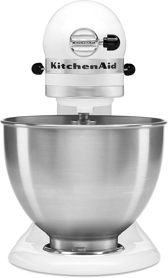 KitchenAid Classic Series 4.5 Quart Tilt-Head Stand Mixer K45SS, White & 3-Quart Stainless Steel Bowl for Tilt-Head Stand Mixers
