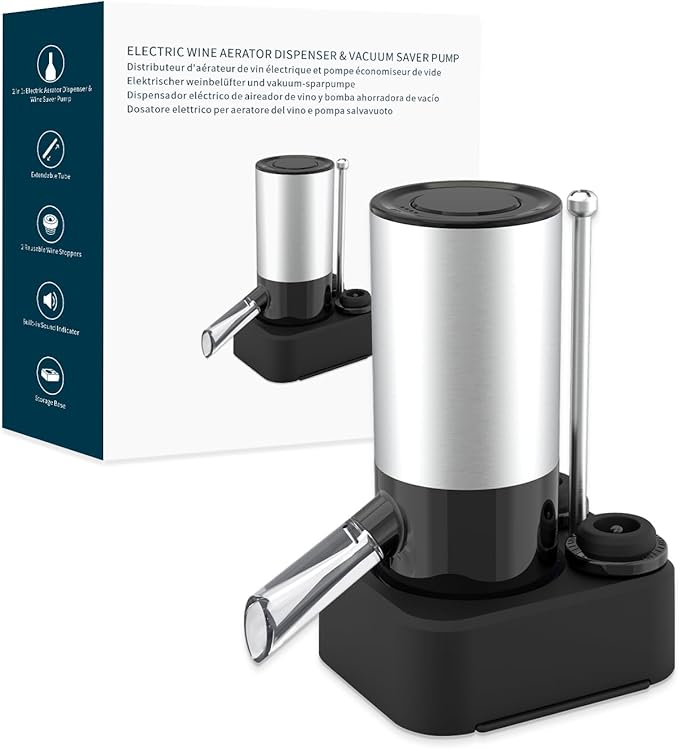 KITCHENDAO Rechargeable Electric Wine Aerator Dispenser and Wine Saver Pump with Sound Indicator