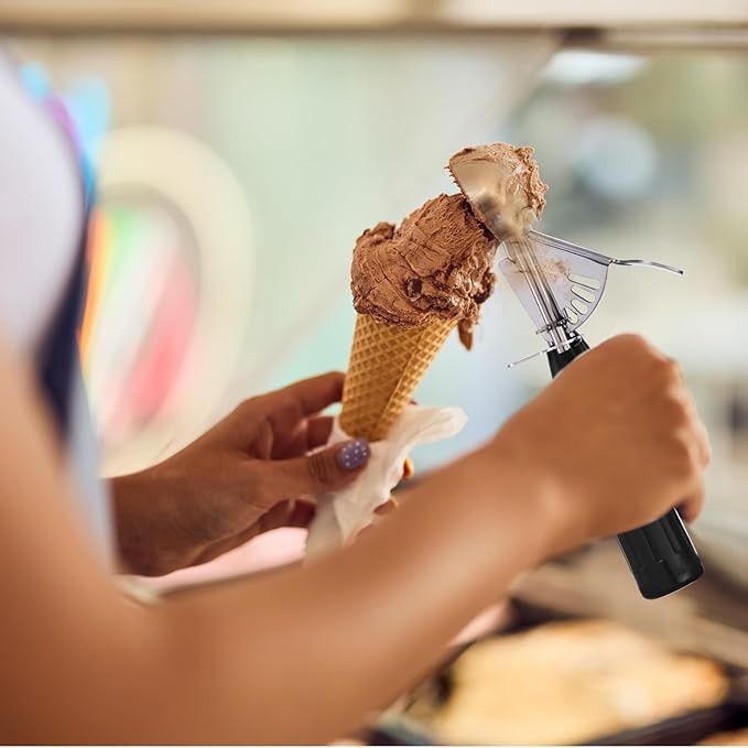 PATIKIL 3.2 Ounce Ice Cream Scoop with Trigger, Stainless Steel Portion Cookie Scoop with Thumb Trigger for Cookie Dough Cupcake Batter Baking, Beige 96ML