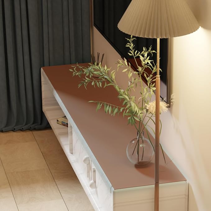 Leather Table Cover,1.8mm Thick,12x96 Inch Table Protector,Glass Table Protector,Table Sticker Cover,Desk Covers On Top of Desks.(Brown+Gray,12x96)