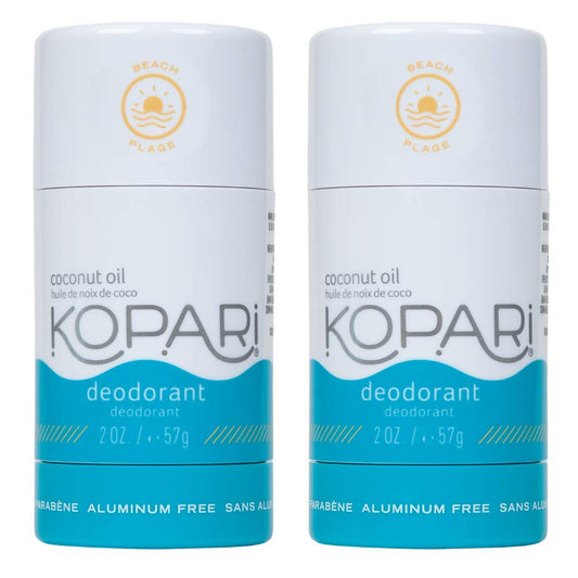 Kopari Aluminum Free Coconut Deodorant, Non Toxic & Clean Plant-Based, No Aluminum, Parabens or Baking Soda, Long Lasting Protection, Beach 2 Pack
