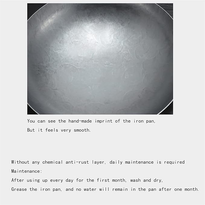 Wok Pfanne Traditioneller Handgehämmerter Wok Aus Refined Iron Mit Two Handles，1,8 MM Dick Wok (Rundboden) (Size : 36cm/14.1in)