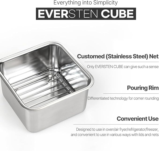 CuBE High 3PCS Set Stainless Steel Food Storage Containers With Lids and 3 Net Kitchen Appliances Dishwasher Safe Premium South Korea