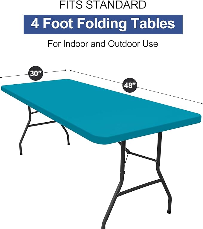 homing Rectangle Table Cloth Cover, Waterproof Polyester Elastic Fitted Tablecloth, Fits for 4 Foot Folding Tables, Washable Table Protector for Picnic, Camping, Outdoor (Teal, 30" x 48")