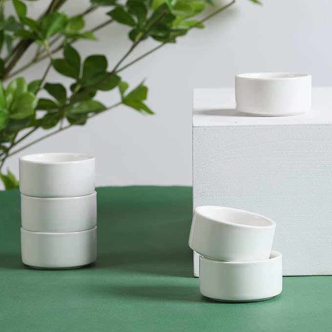 1 oz Mini Porcelain Ramekins Set of 6, Small Ceramics Souffle Dish, Exactly Designed for Dipping Sauce, Ketchup, Salsa and Jams, 30ml White