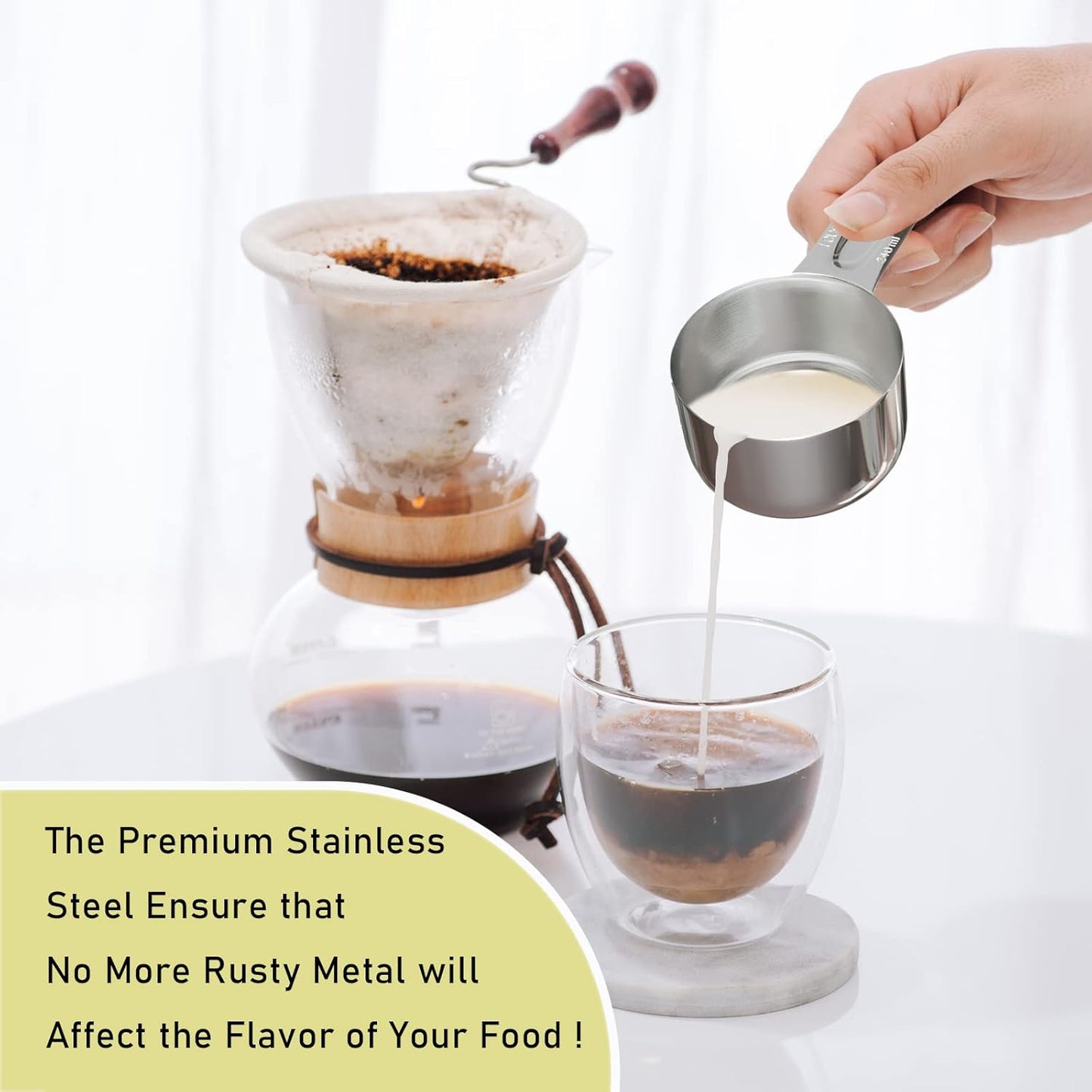 4PCS 1Cup (240ml, 8oz) Single Measuring Cup, Stainless Steel Measure Scoop, Metric and US Measurement, Dishwasher Safe