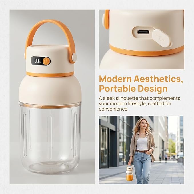 Portable Electric Juicer Cup with Zero Cord Hassle, 33oz Large Capacity Personal Blender with 18000RPM High Speed, USB-C Rechargeable Wireless Juicer Cup for Gym, Travel (1200ML / 40OZ)