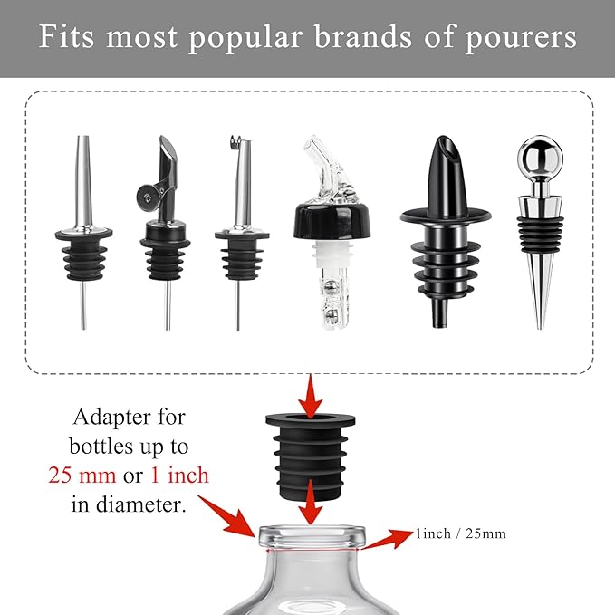 12-Pack Liquor Bottle Pourers with Adapters, Liquor Pour Spout Adapters set for for Large Oil Olive Bottles and Liquor Bottles - Up to 1 Inch/25mm Neck Converts Spout into a Large Pour Spout,Rose Gold