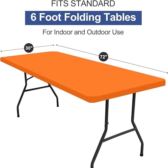 homing Rectangle Table Cloth Cover, Waterproof Polyester Elastic Fitted Tablecloth, Fits for 6 Foot Folding Tables, Washable Table Protector for Picnic, Camping, Outdoor (Orange, 30" x 72")