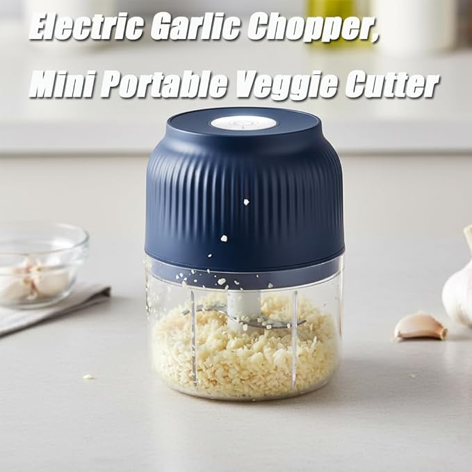 2026 Upgraded Household Electric Garlic Crusher, Capacity Electric Garlic Chopper, Mini Portable Veggie Cutter, 4 Sharp Stainless Steel Blades Mini Electric Food Chopper, Easy to Clean (White)